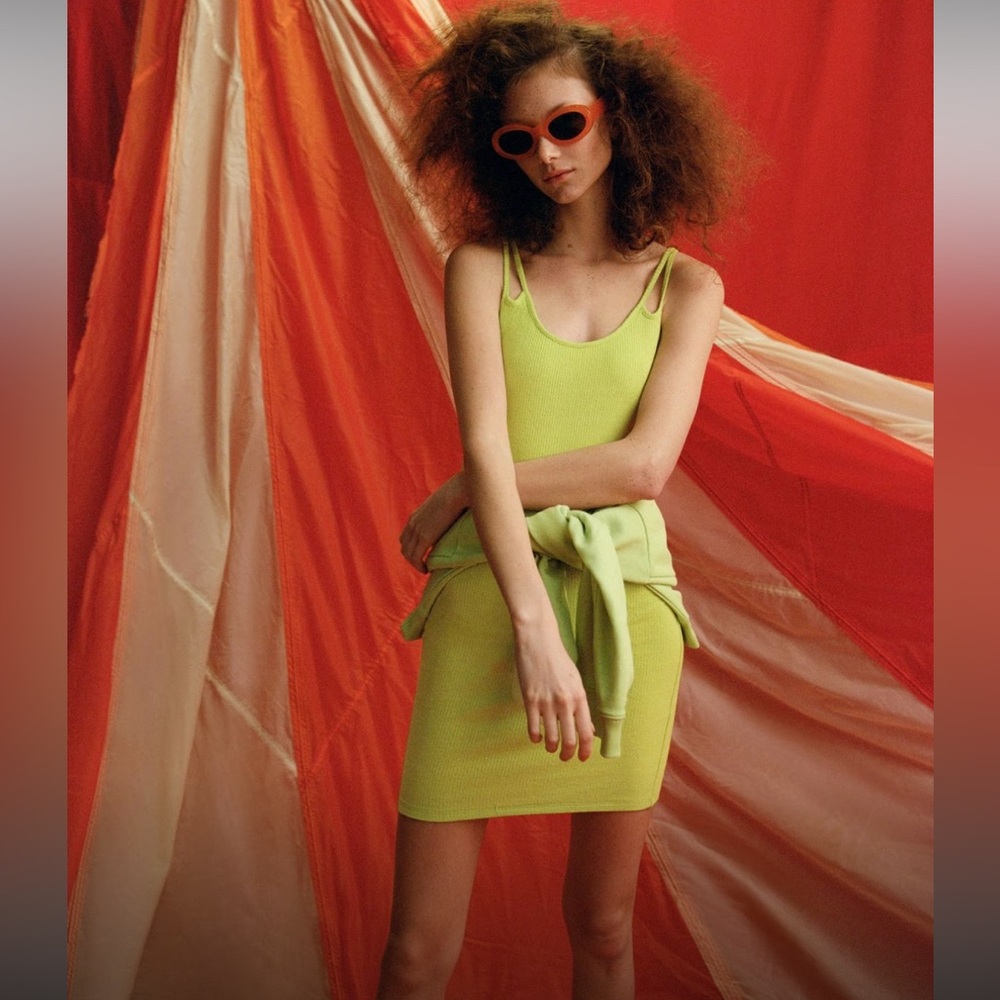 ZARA lime green ribbed dress size S 1131/345